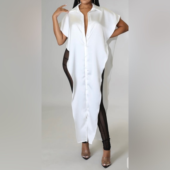 Open Invitation Sleeveless Button-down White Asymmetrical Maxi Shirt Blo… - Picture 5 of 15